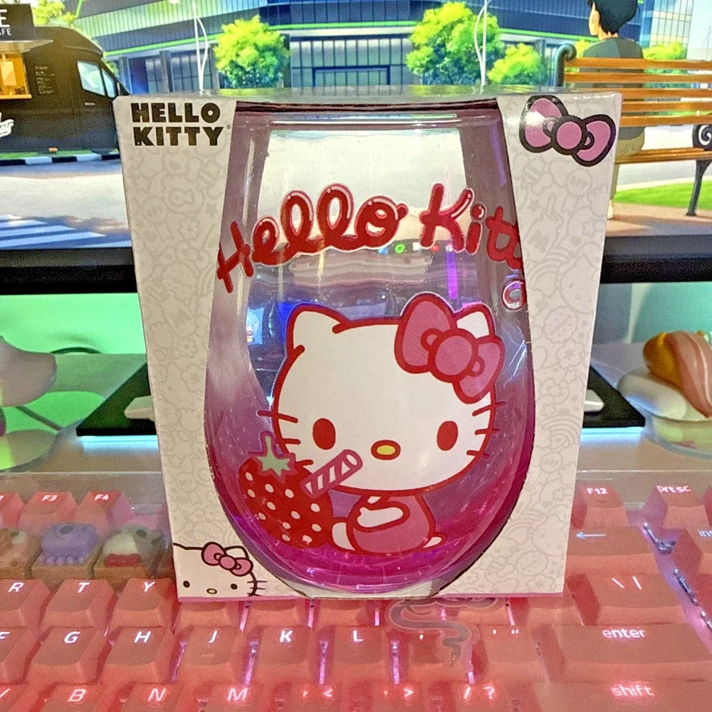 Sanrio Hello Kitty Tear Drop Glass 20oz Pink Stemless Cup 2023 Strawberry